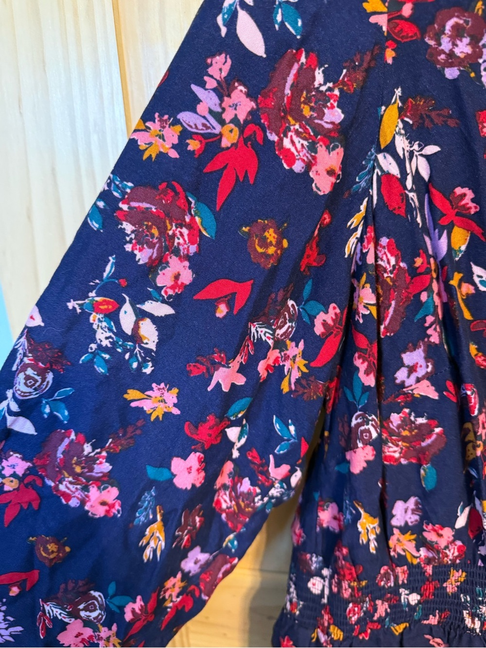 Market & Spruce Navy Multicolor Floral Smocked-Waist Blouse - Picture 5 of 10